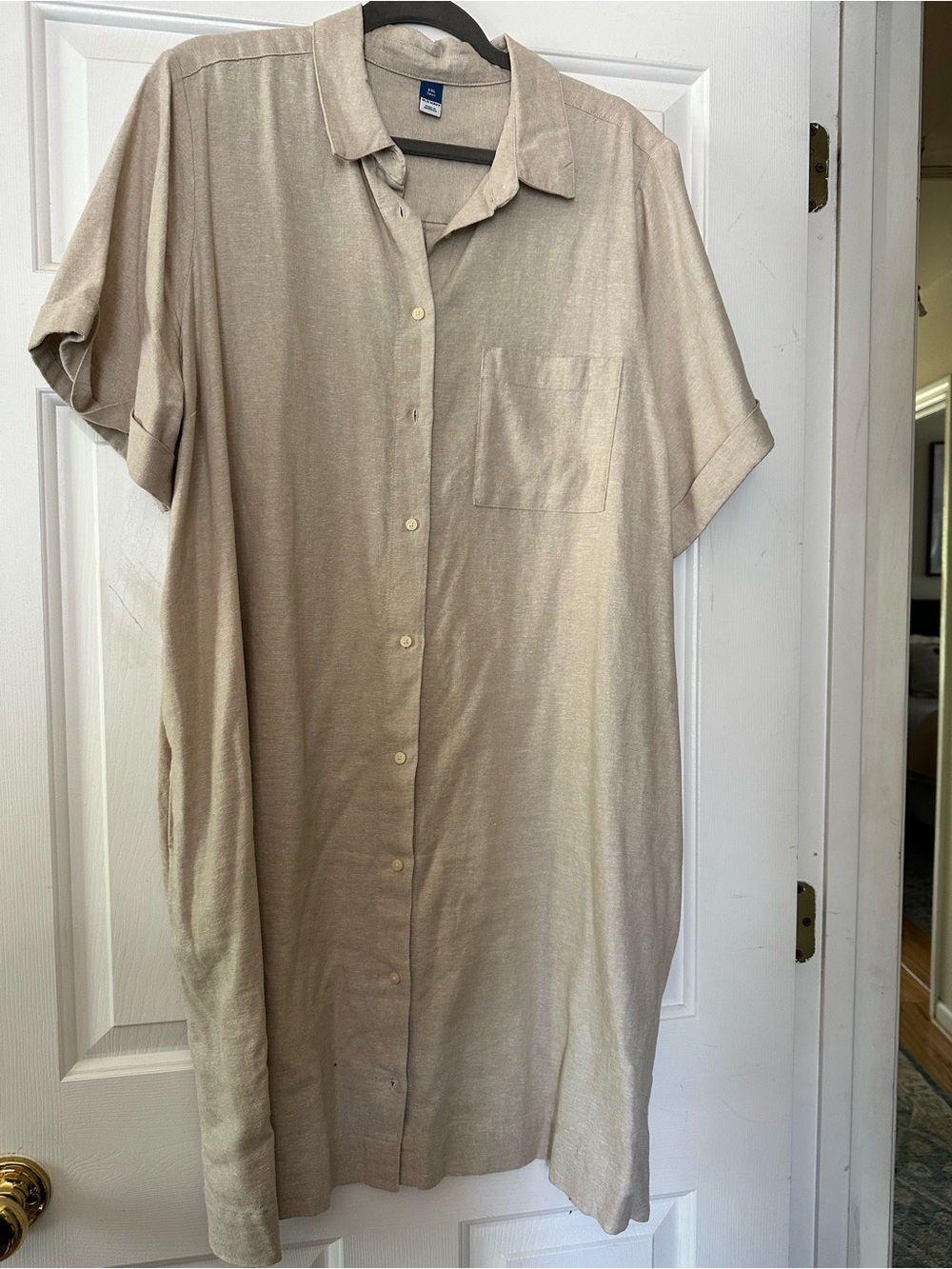 Old Navy Linen Blend Beige Midi Shirt Dress